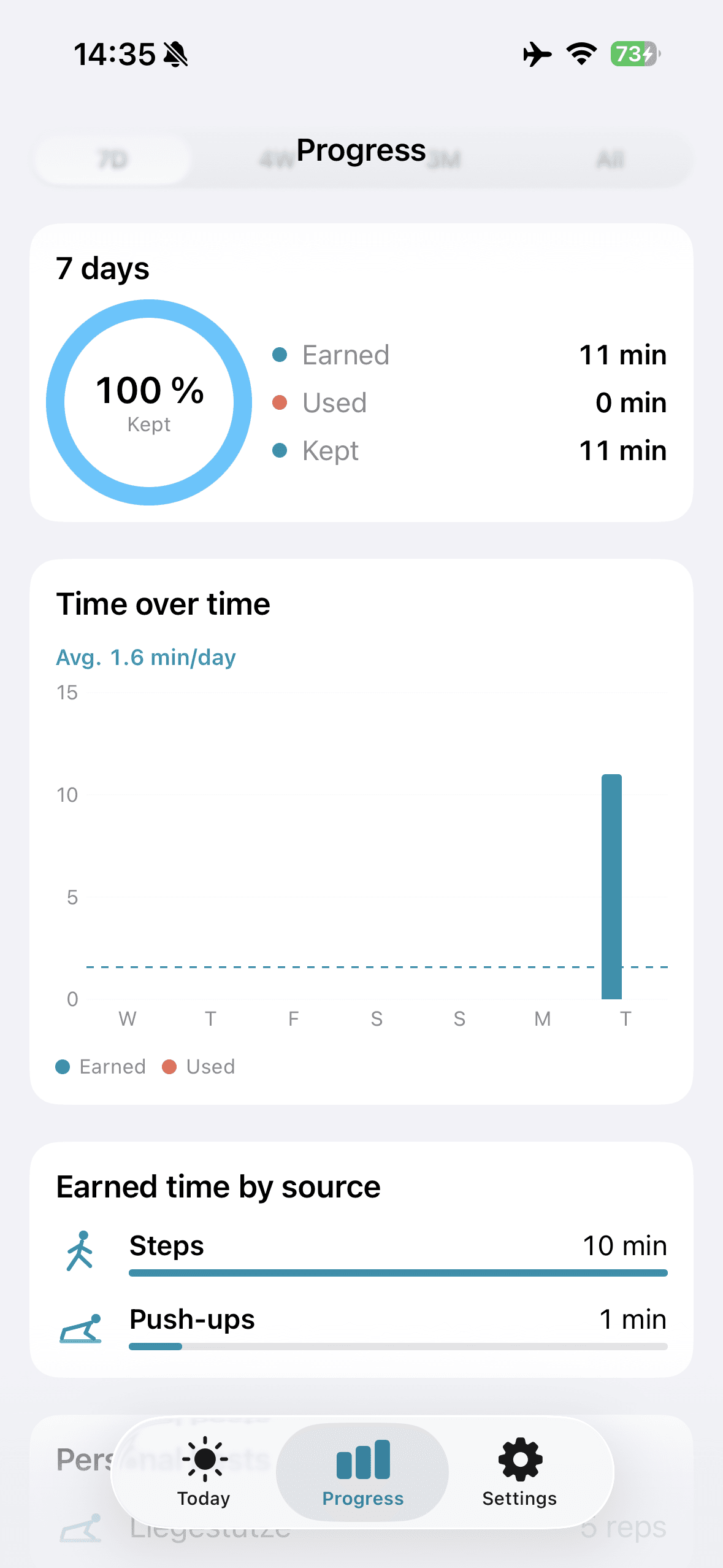SweatKey progress with time history and sources