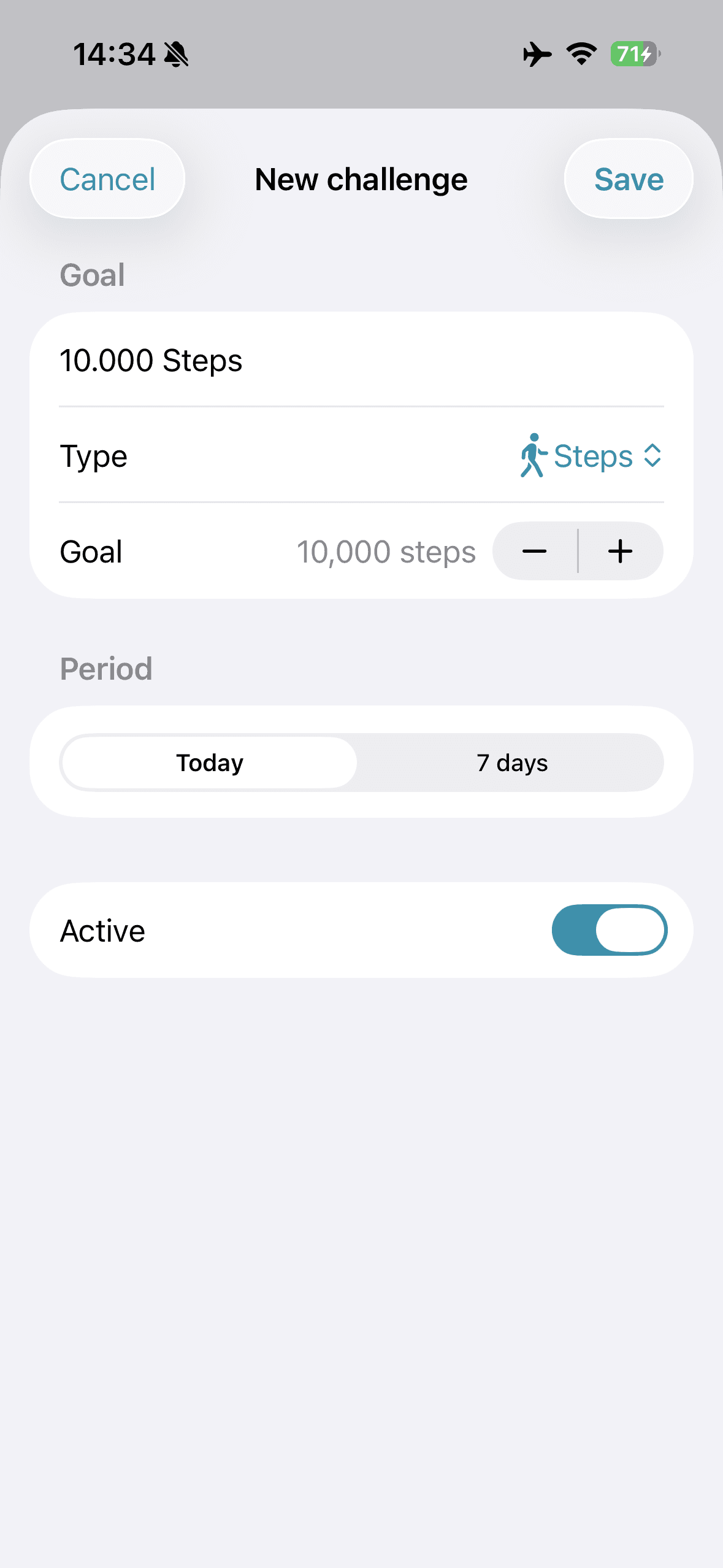 SweatKey Ansicht zum Erstellen einer neuen Challenge